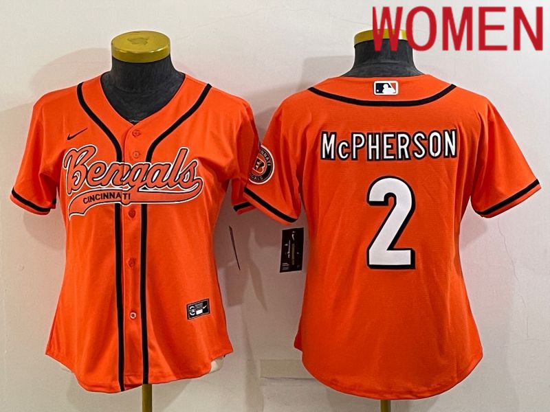 Women Cincinnati Bengals #2 Mcpherson Orange 2022 Nike Co branded NFL Jerseys->women nfl jersey->Women Jersey